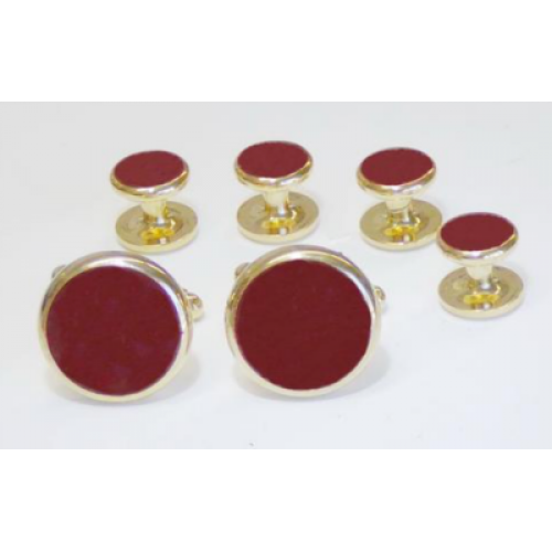 Burgundy Stone Tuxedo Studs and Cufflinks Gold Trim